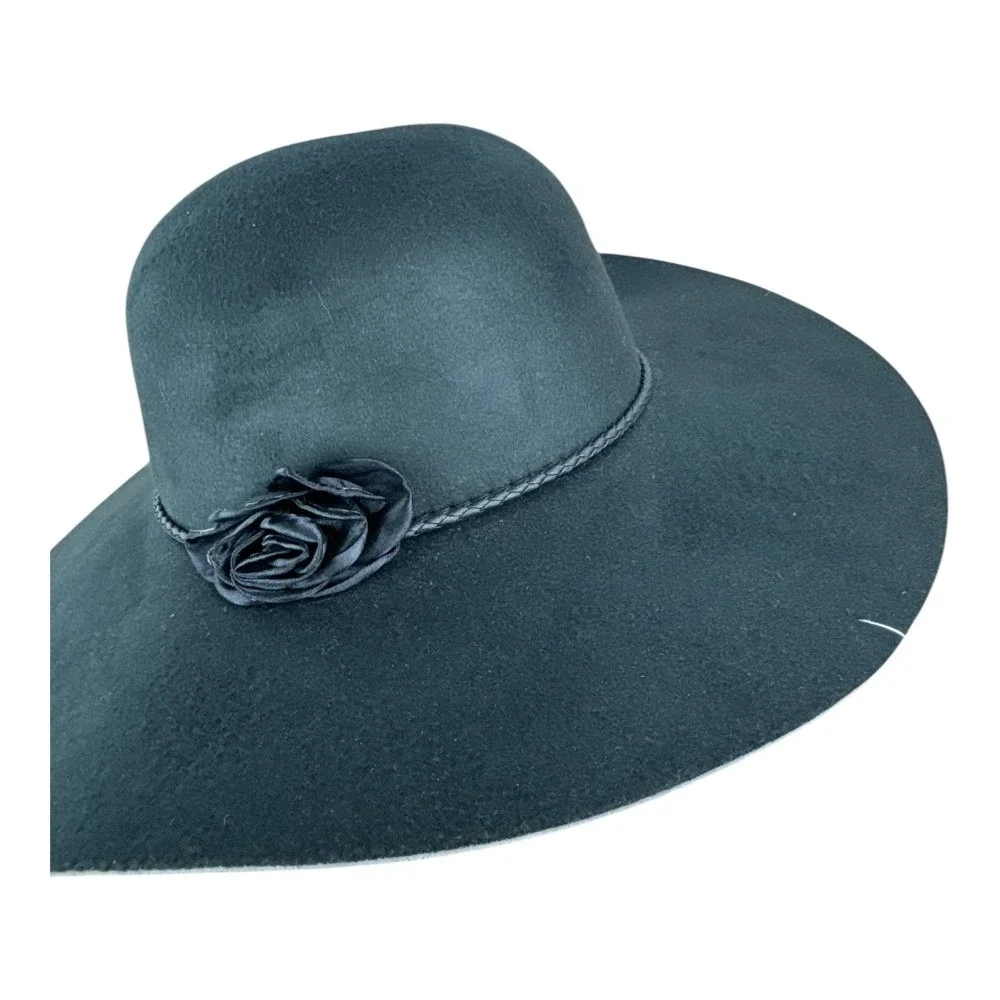 Marcus Adler New York Black Wide Brim Hat Rose Accent One Size NEW Boho Derby